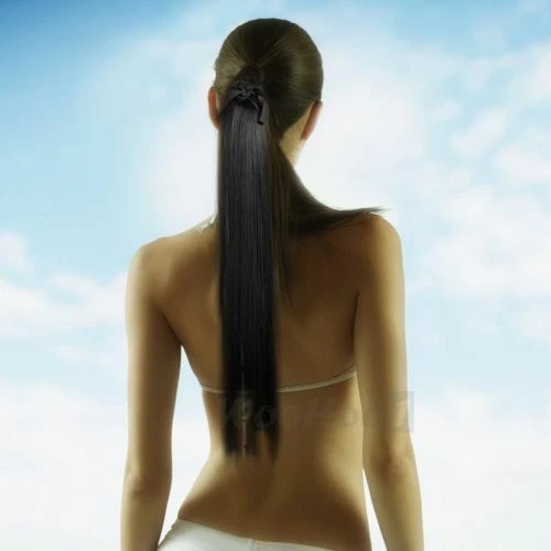 Clip de cola de caballo con cordón recto largo negro 24 pulgadas pelo sintético Foto 2 de 4