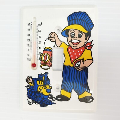 Vintage Kinderzimmer Lichtschalter Platte Zug Schaffner Ingenieur Thermometer Deko Retro