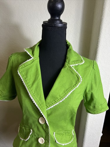 Giacca Blazer Anthropologie TULLE Donna Velluto a coste 2 Bottoni Tasche Verde Medio - Foto 7 di 14