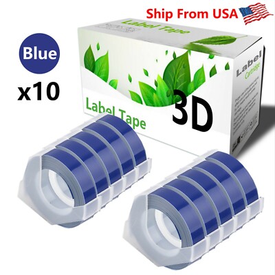 10 Blue Rolls Label Tape for Dymo 3D 9mm x 3m Embossing Label Maker Tape 3/8''