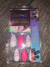 Claire’s 24 Instant Nails Faux False W Glue Pink White  Spider Gel Set