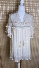 Harper Pom Pom Embroidered Boho Tunic Dress Size Medium