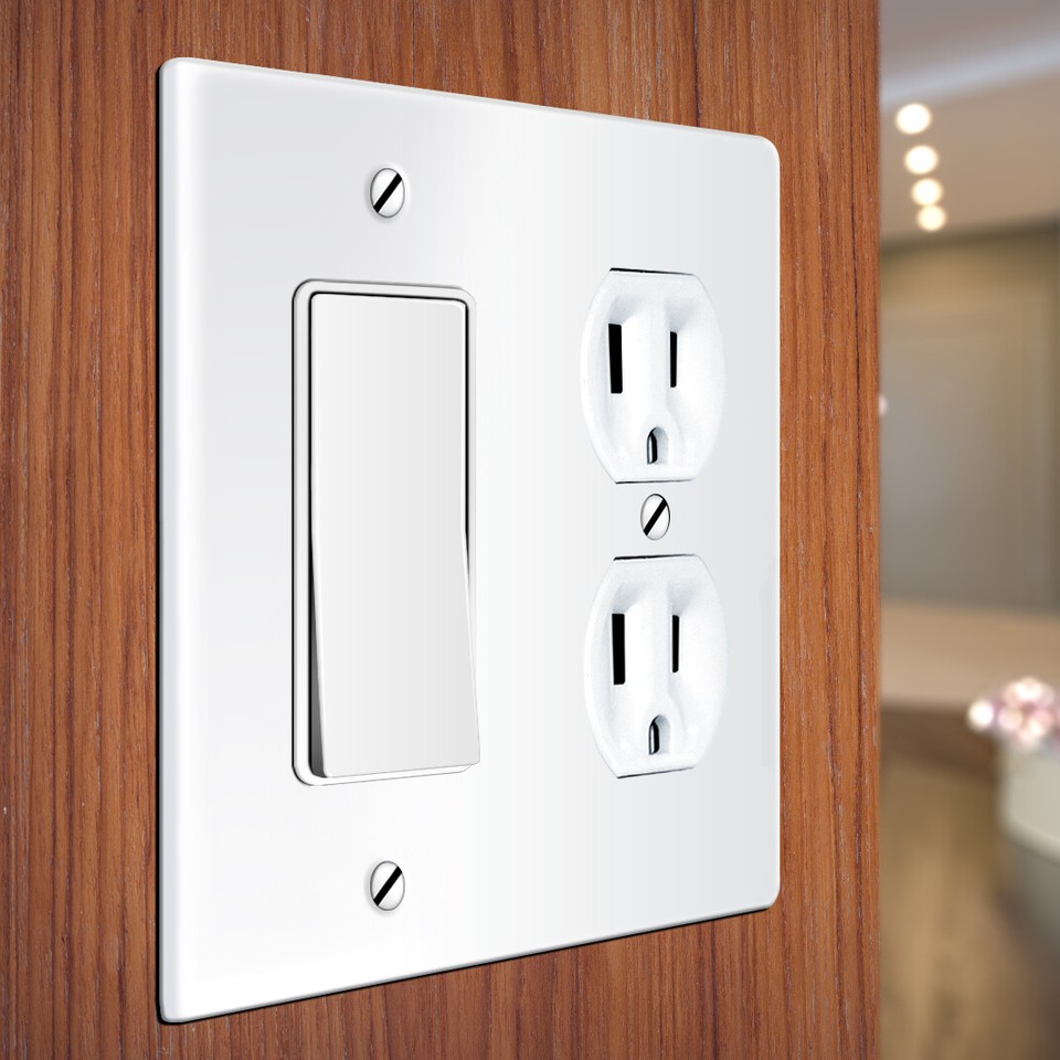 White Duplex Toggle Outlet Rocker Light Switch Wall Plate Cover ( 1 2 3 ...