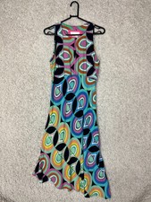 Anthropologie Kenzie Asymmetrical Midi Dress Sz 0 Retro Colorful Spring Easter
