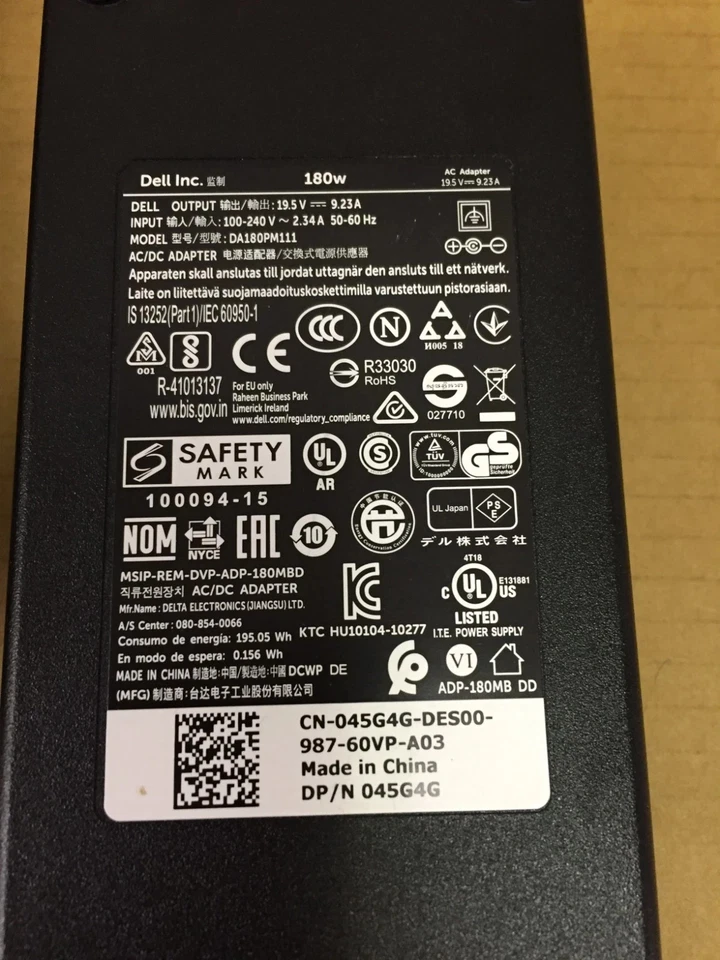 Genuine OEM DELL 180W 19.5V 9.23A AC Adapter Charger DA180PM111 LA180PM111 7.4mm - Image 2 of 4