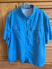 Mens Eddie Bauer Blue Short Sleeve Shirt Tech Moisture Wicking Woven Sz 2XL