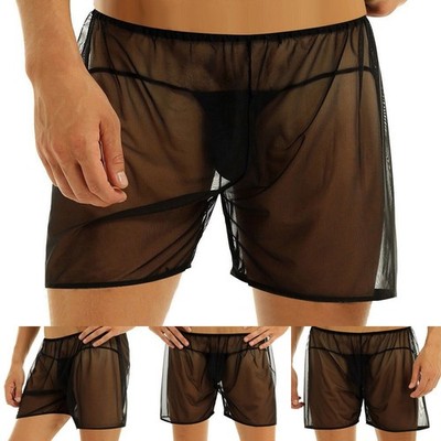 Sexy Herren-Dessous Slip durchsichtig Netz locker Loungewear Shorts Unterwäsche schwarz