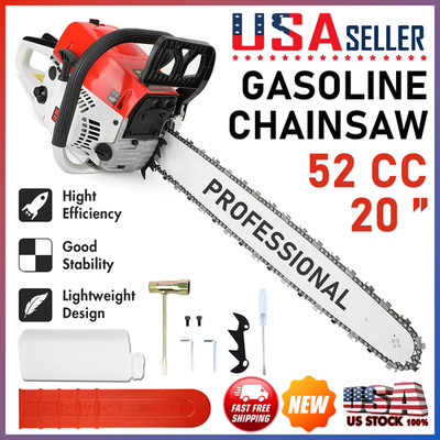 52cc Gas Powered Chainsaw with 20'' Guide Bar Saw Chain 2-Stroke Engine Cut Wood