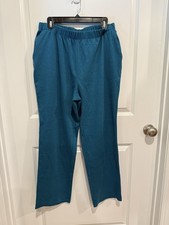 Lands End Starfish Knit Pants Womens Large 14-16 Turquoise Straight Leg Stretch