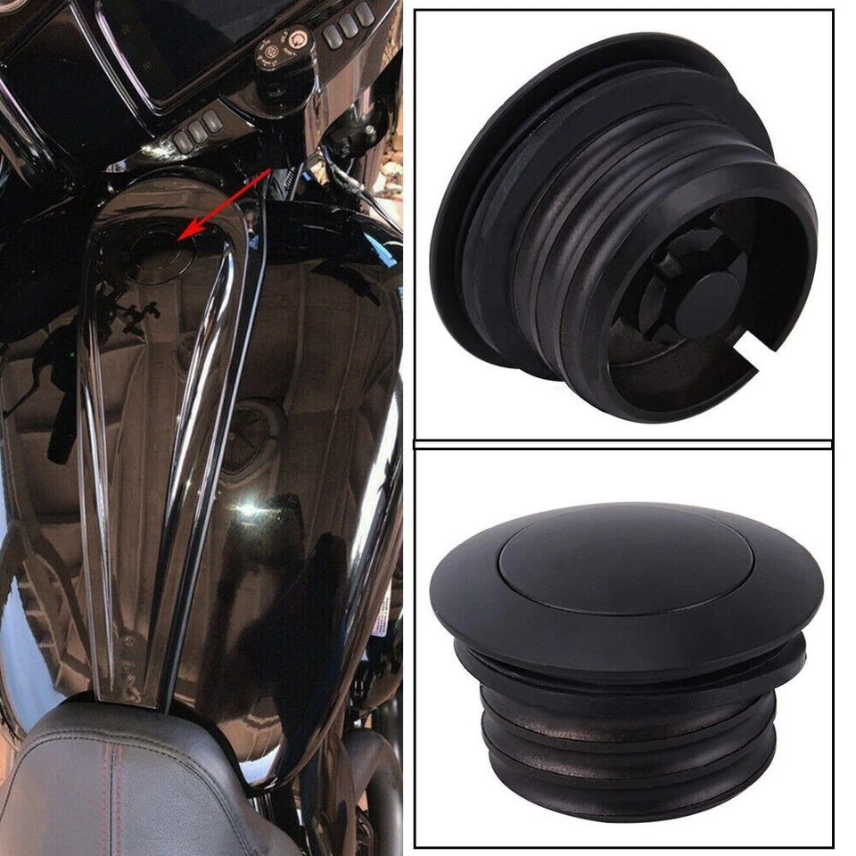 Tanque de combustible con tapa de gasolina emergente negra para Harley Softail Dyna Sportster 883 1200 Foto 3 de 4