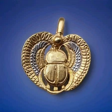 Silver Gilt Egyptian Tutankhamun Scarab Beetle Heart Pendant