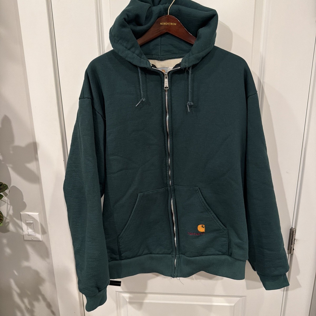t*n様 00s 36×30 Carhartt 希少カラー Y2K フェード 極 💥Vintage Y2K Carhartt Green Midweight Thermal-Lined Full-Zip