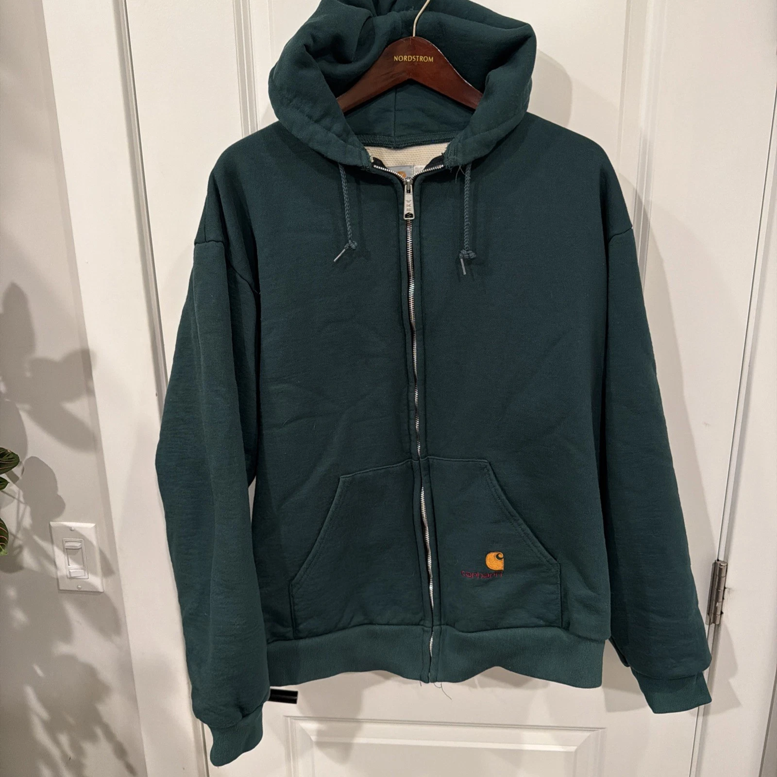 💥Vintage Y2K Carhartt Green Midweight Thermal-Lined Full-Zip Hoodie Mens 3XL💥