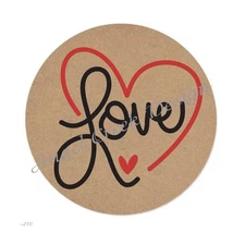 LOVE RED HEART KRAFT LABELS ENVELOPE SEALS FAVORS KRAFT SCRAPBOOK STICKERS
