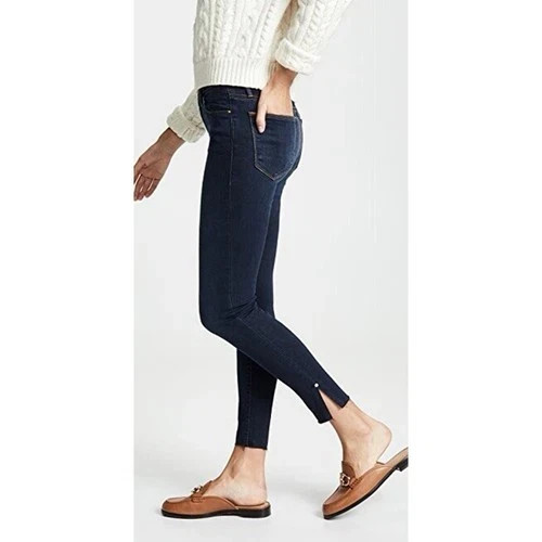 FRAME Denim Le High Skinny Jeans Ankle Slit Stretch Denim Dark Wash Womens 27
