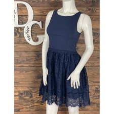 Miami | A-Line Navy Blue Lace Fit-and-Flare Mini Dress Crochet Lace Scalloped