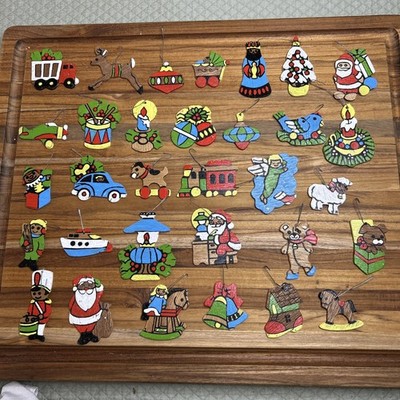 Vintage 32 Wooden Christmas Ornaments Hand Painted Holiday Decorations