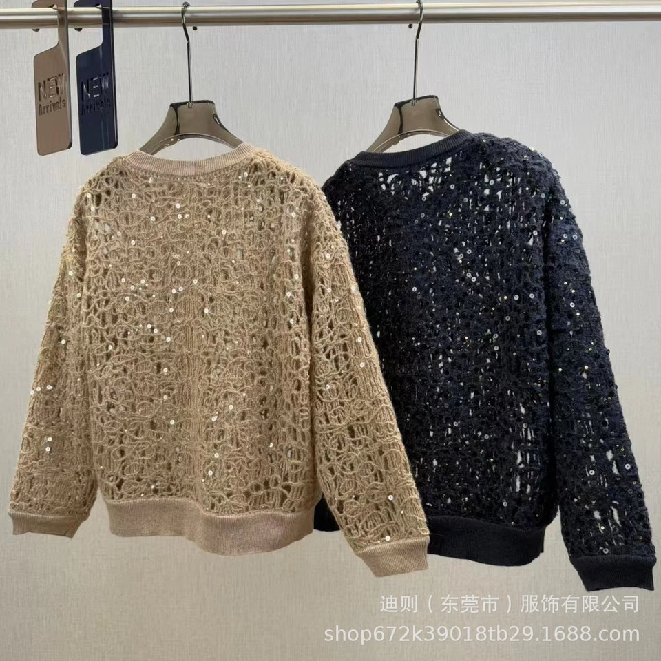 Suéter Brunello Cucinelli Mujer Equineado Hueco Elegante Cuello Redondo Tejido Foto 3 de 4