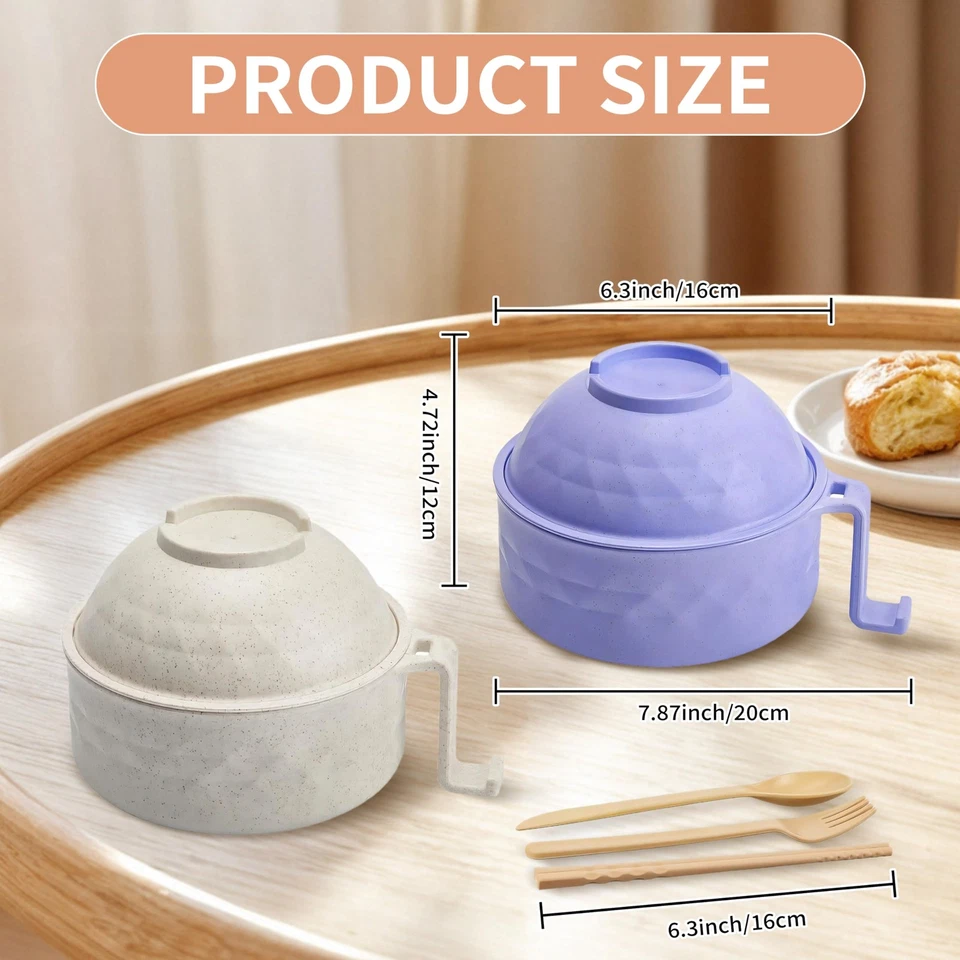 Juego de 2 cuencos de ramen para microondas con tapa de colador palillos soporte para teléfono púrpura Foto 2 de 4