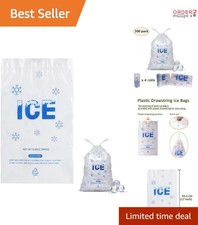 Plastic Ice Bags 9x17 Inch 5lb Heavy Duty Drawstring 100 Pack