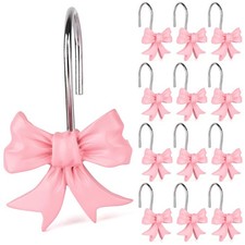 12 PCS Pink Bow Knot Resin Decorative Shower Curtain Hangers Hooks Rings