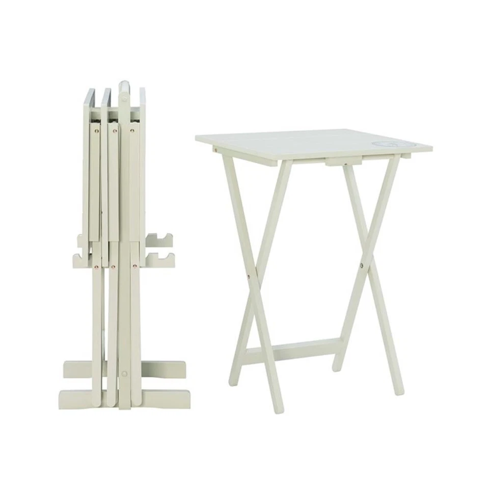 Linon Lorie 5 Piece Tray Table Set Planked Top with Compass Design in Gray Wood - Image 3 of 4