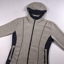 Kuhl Alfpaca Fleece Jacket Womens Large Gray Full Zip Hooded Zipper Pockets Gorp