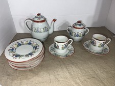 Vintage Occupied Japan Tea Set Teapot Sugar Teacups Plates RARE floral