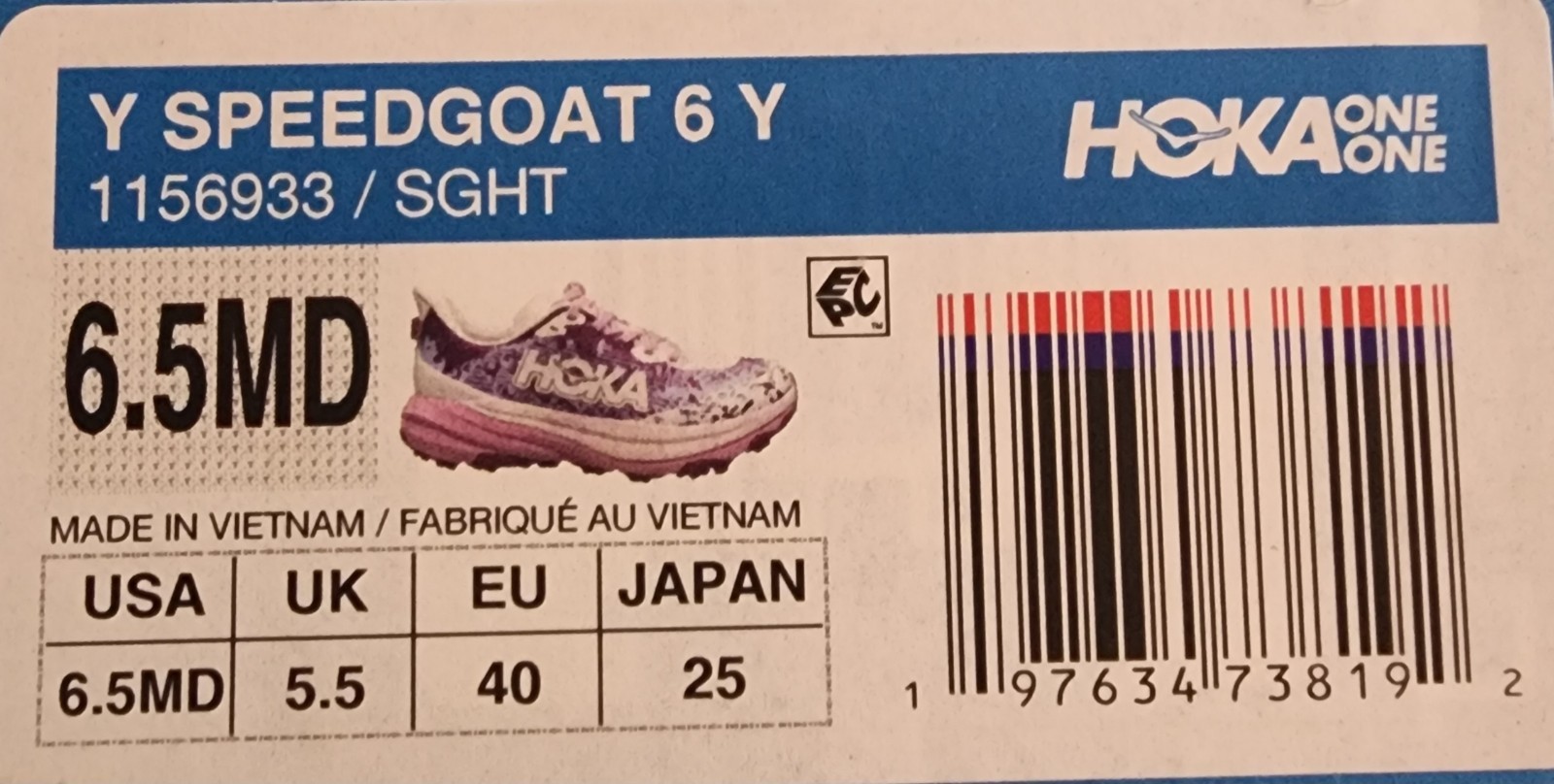 Hoka One One Youth Speedgoat 6 Pink / Purple. Size 6.5 / Women 8.5. Brand New! thumbnail 6