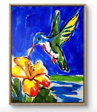 Aleph Original Art Hummingbird 3 14x11 Contemporary Expressionist Canvas