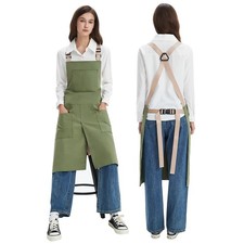 Cross Back Waterproof Canvas Apron Cotton Split Leg Apron with Large Pockets ...