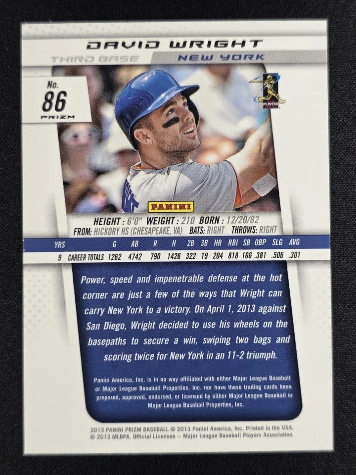 David Wright 2013 Panini Prizm Blue Retail SP #86 METS - Image 2 of 2