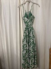 American Eagle Green Floral Cotton Linen Dress Open Back Women’s XXS
