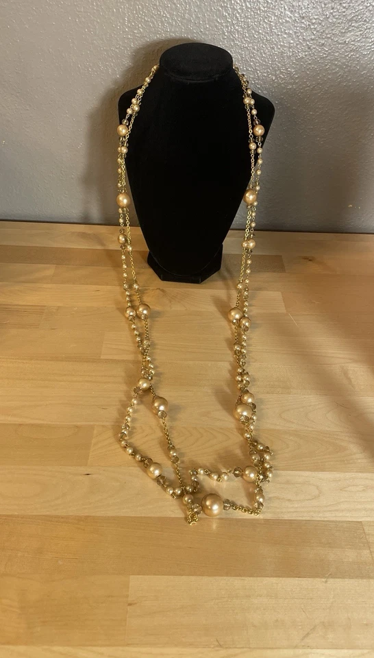 "Collar Premier Jewelry longitud ópera champán perlas y cuentas de cristal 27""" Foto 3 de 4