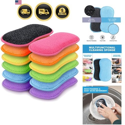 12 Pack Multi-Purpose Scrub Sponges Kitchen, Dish Sponge, Non-Scratch Microfi...