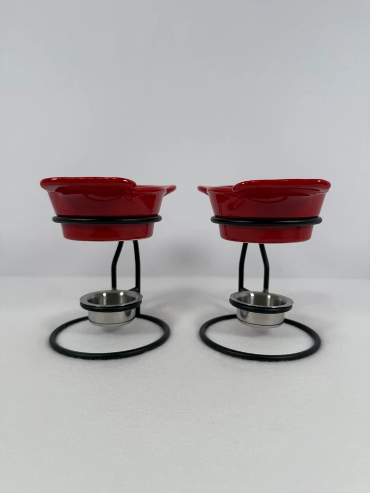 Juego de 2 platos de mantequilla Chantal de gres rojo en forma de langosta de 3 OZ con soporte de metal Foto 2 de 4