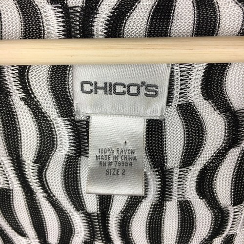 Chicos Size 2 Open Front Cardigan Black + White Zebra Waterfall Hem Plus Size - Picture 3 of 9