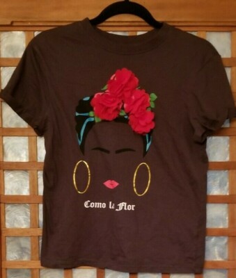 Women's Top Dimensional Fabric Red Flowers Como La Flor Vibe N' Size Small