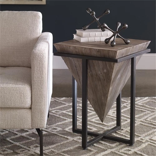 Uttermost Bertrand Iron and Wood Accent End Table in Gray Wash and Aged Black - Picture 6 of 8