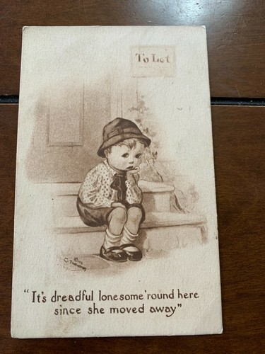 Vintage Artist Signed Postcard "It's dreadful Lonesome 'round here since she .. - Picture 2 of 4