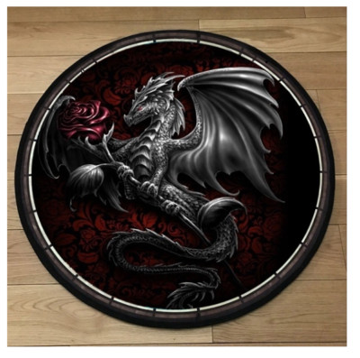 3D Black Rose Dragon Non Slip Rug Carpet 100 x 100CM welcome mat Elegant