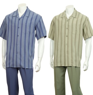 Men's Short Sleeve Walking Suits 2 Piece Set Strip Design By Fortino Landi M2974