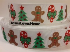 Grosgrain Ribbon Christmas Trees Candy Canes Gingerbread Man Holiday Festive 1"
