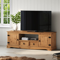 Corona TV Unit Large Widescreen 2 Door 2 Draw Media Solid Pine Wood Wooden Stand