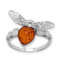 Baltic Amber Honey Bee and Flower Ring Size 7