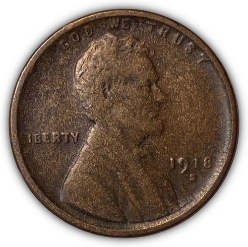 1918-S Lincoln Wheat Cent Extremely Fine XF Coin, Woodgrain Error #6369