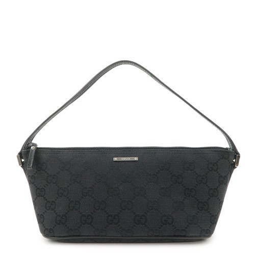 GUCCI GG Canvas Leather Accessory Pouch Hand Bag Black 07198 Auth Used