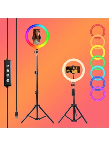 Versatile 10-Inch RGB LED Ring Light, 110CM Adjustable, Usb-Powered for Pro Phot