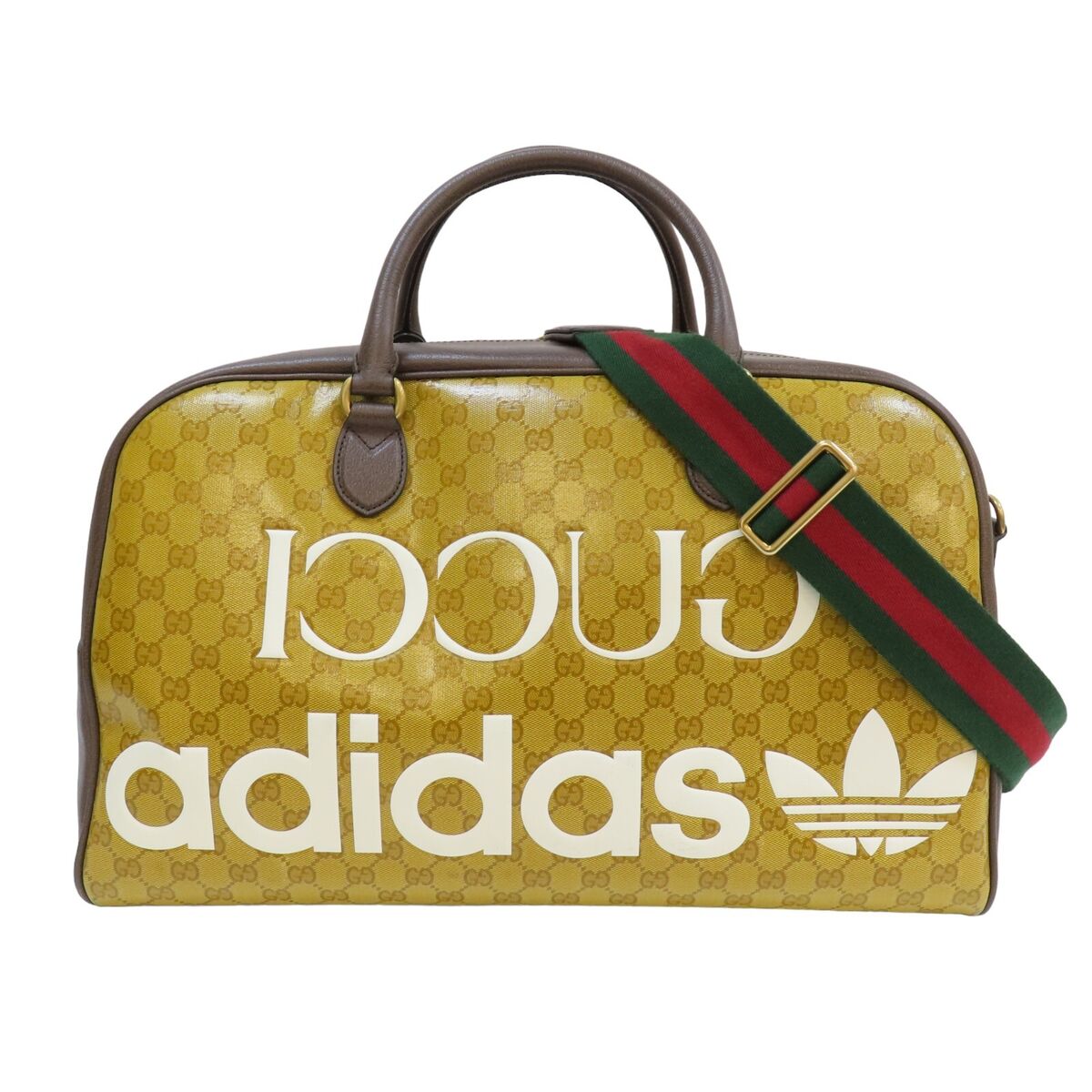 GUCCI Adidas GG Crystal Canvas Duffle Bag Beige Brown 702422 GUCCI Adidas GG Crystal Canvas Duffle Bag Beige Brown 702422