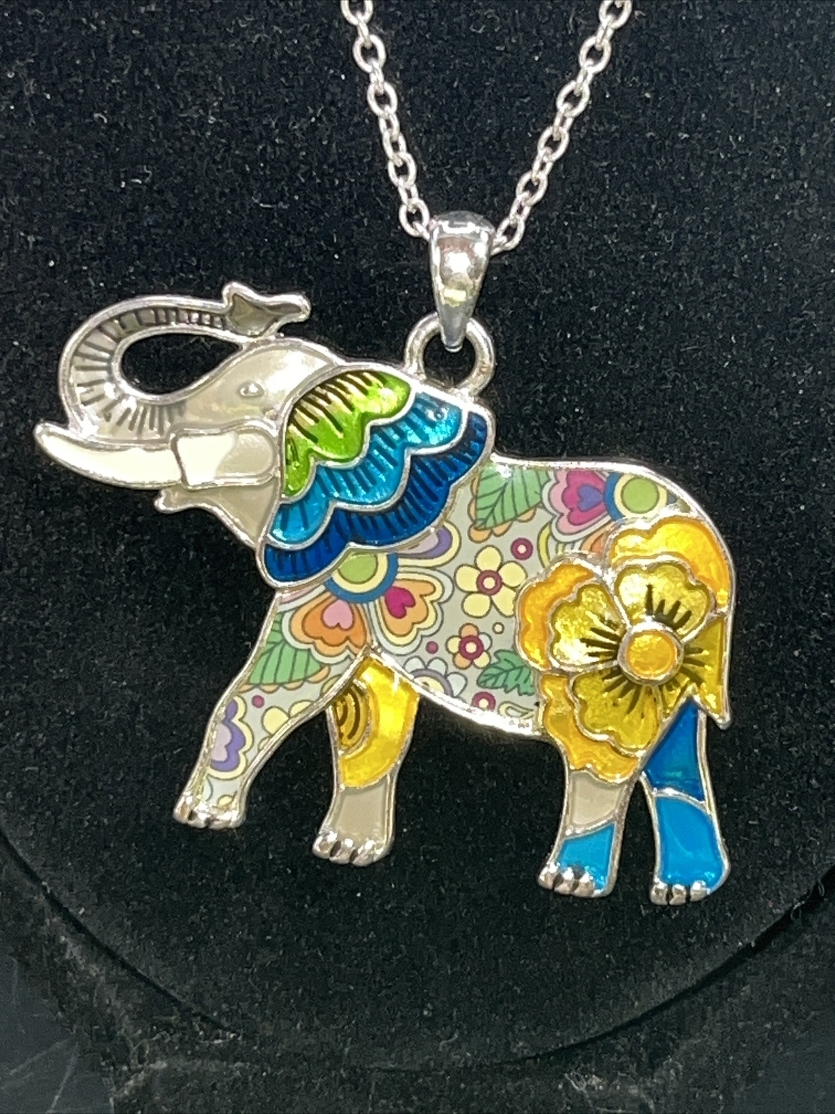 Beautiful Multi Colored Silver Tone Elephant Neck… - image 4